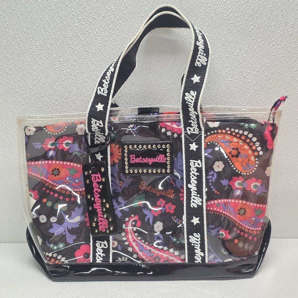 Betseyville by Betsey Johnson Clear Tote Bag Purse Floral Paisley Drawstring